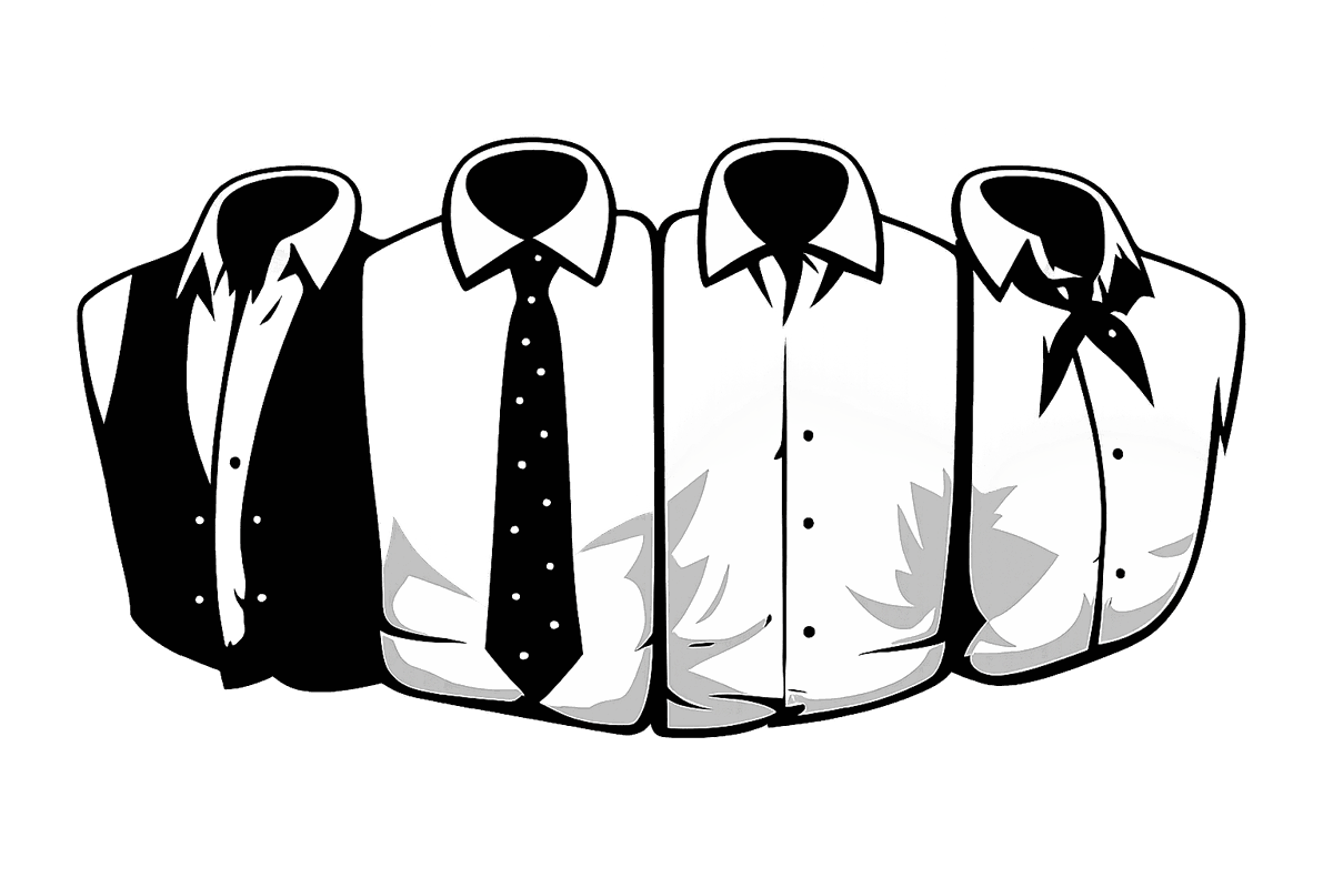 Quatre camises buides en blanc i negre, símbol de la banda